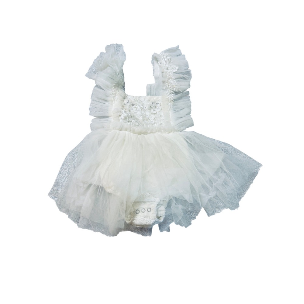 Before & After A LITTLE EXTRA ROMPER Baby Girl White Tulle Dress Wedding 18-24M